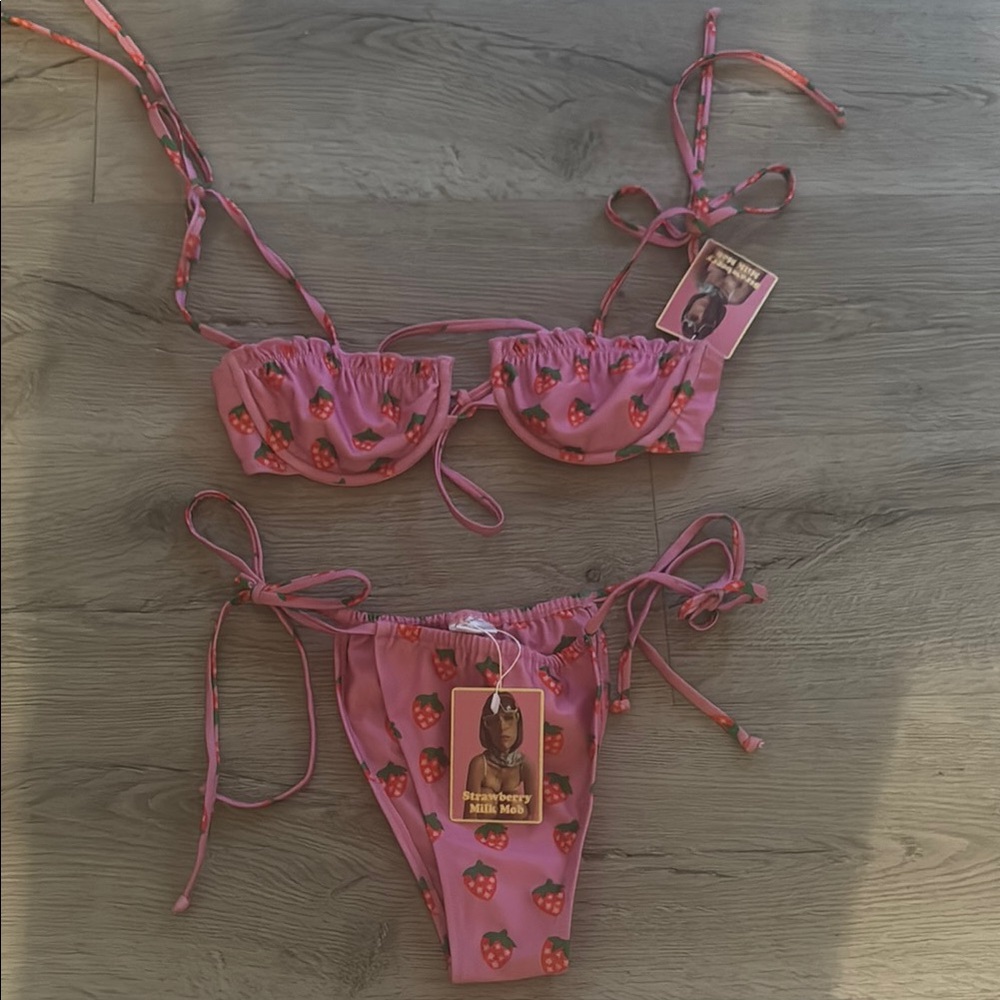 Strawberry Milk Mob Pink Strawberry Print Bikini